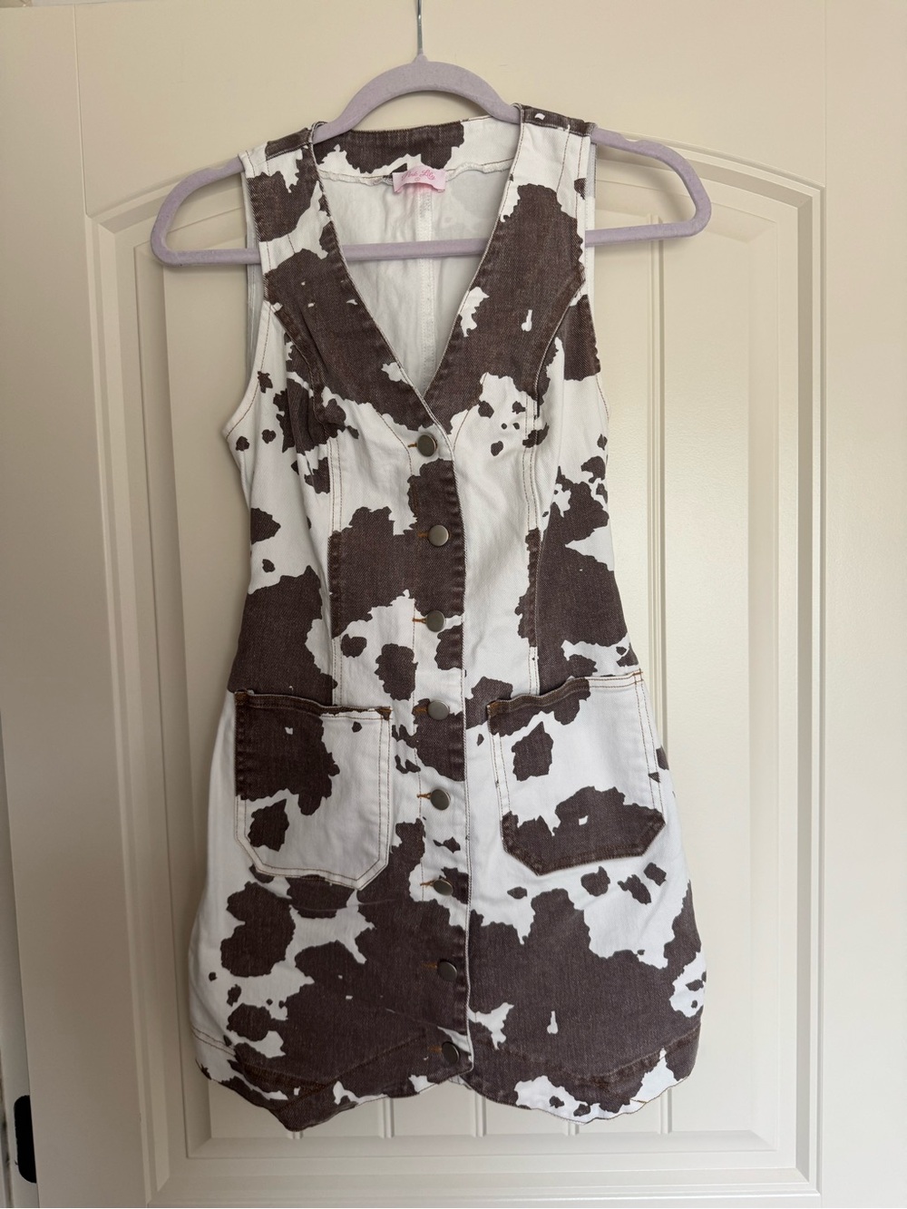 Pink Lily Brown and White Cow Print Denim Dress